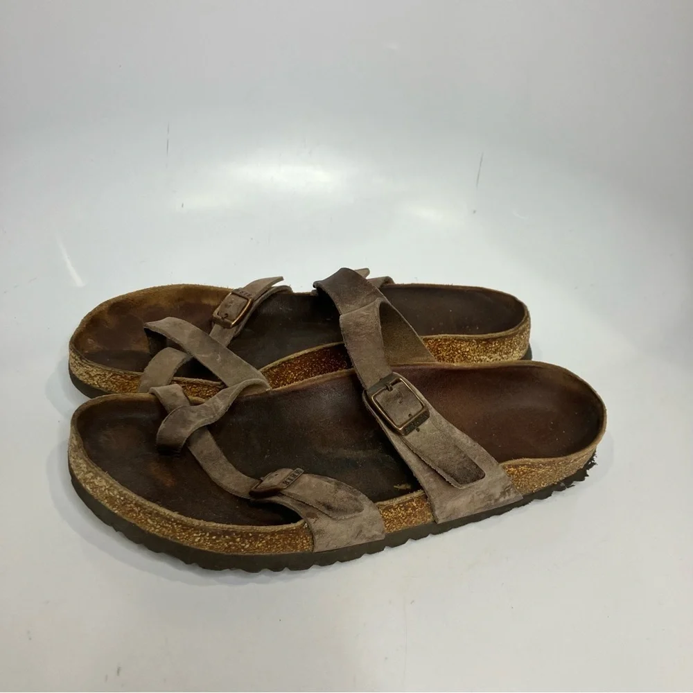 Birkenstock Mayari sandals taupe leather straps women’s size 40/9 trendy‎ cork